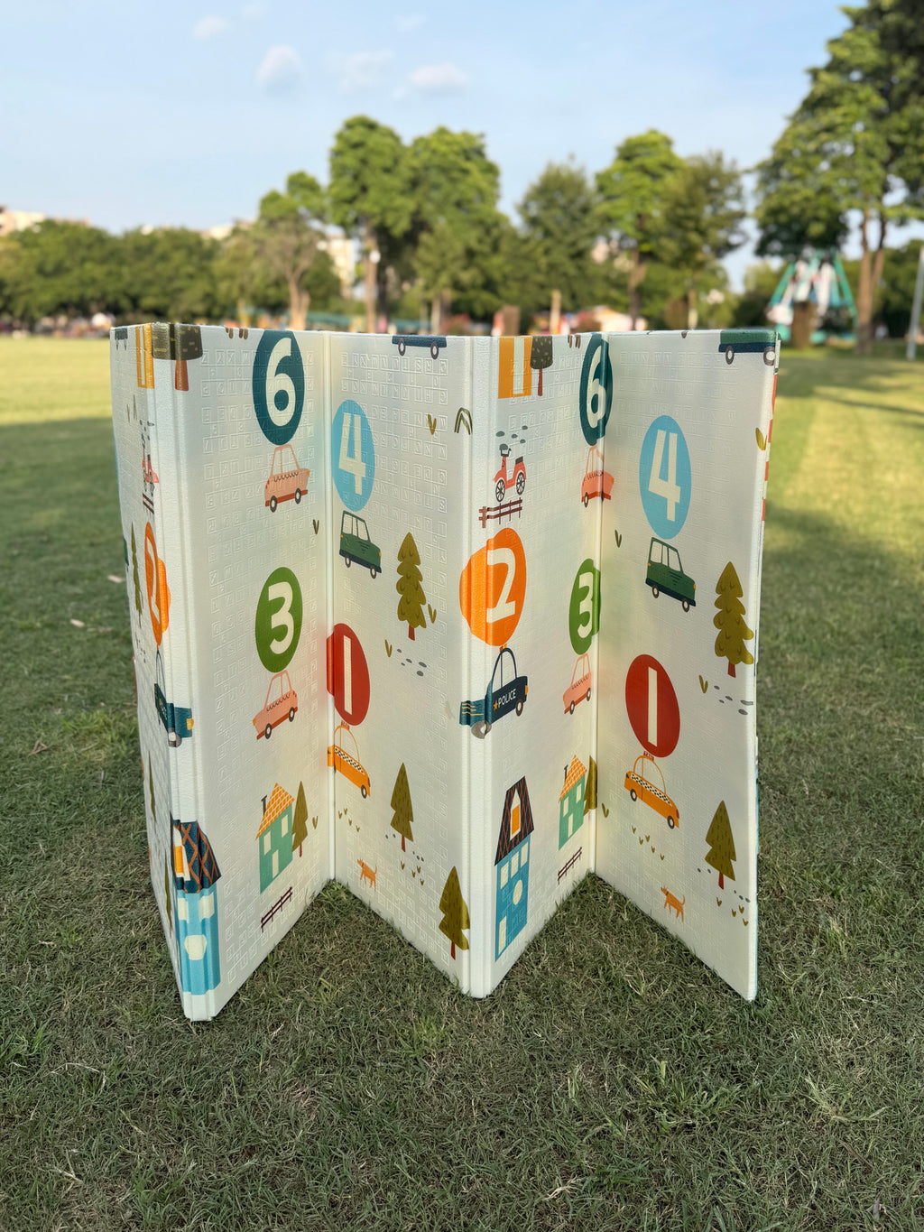 Extra Large Foldable Play Mat (6 x 6.5 ft) | Double-Sided Numbers & Animal House Adventure