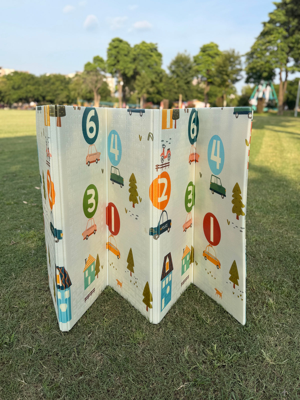 Extra Large Foldable Play Mat (6 x 6.5 ft) | Double-Sided Numbers & Animal House Adventure