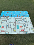 Extra Large Foldable Play Mat (6 x 6.5 ft) | Double-Sided Car Track & Giraffe Adventure
