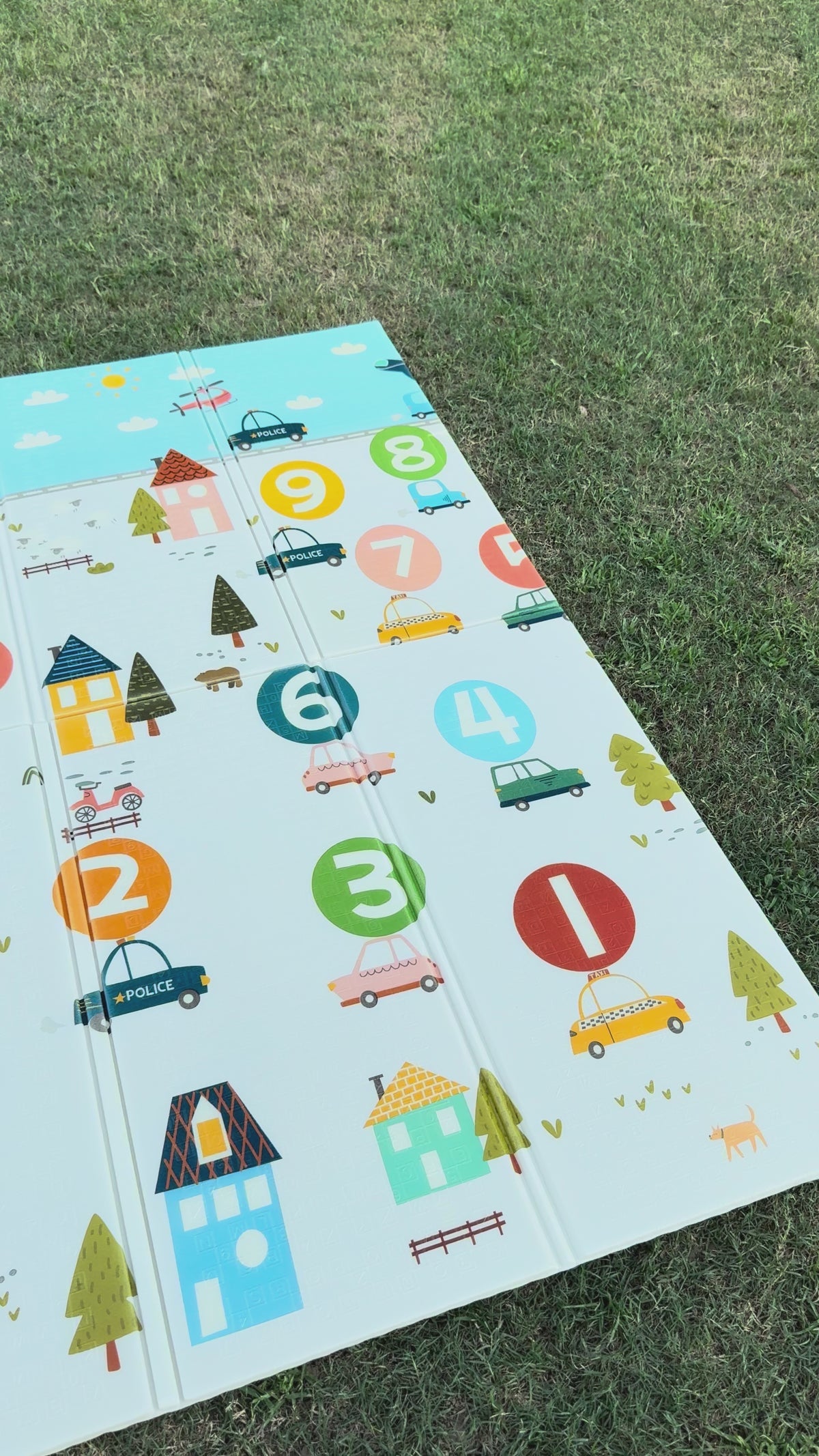 Extra Large Foldable Play Mat (6 x 6.5 ft) | Double-Sided Numbers & Animal House Adventure