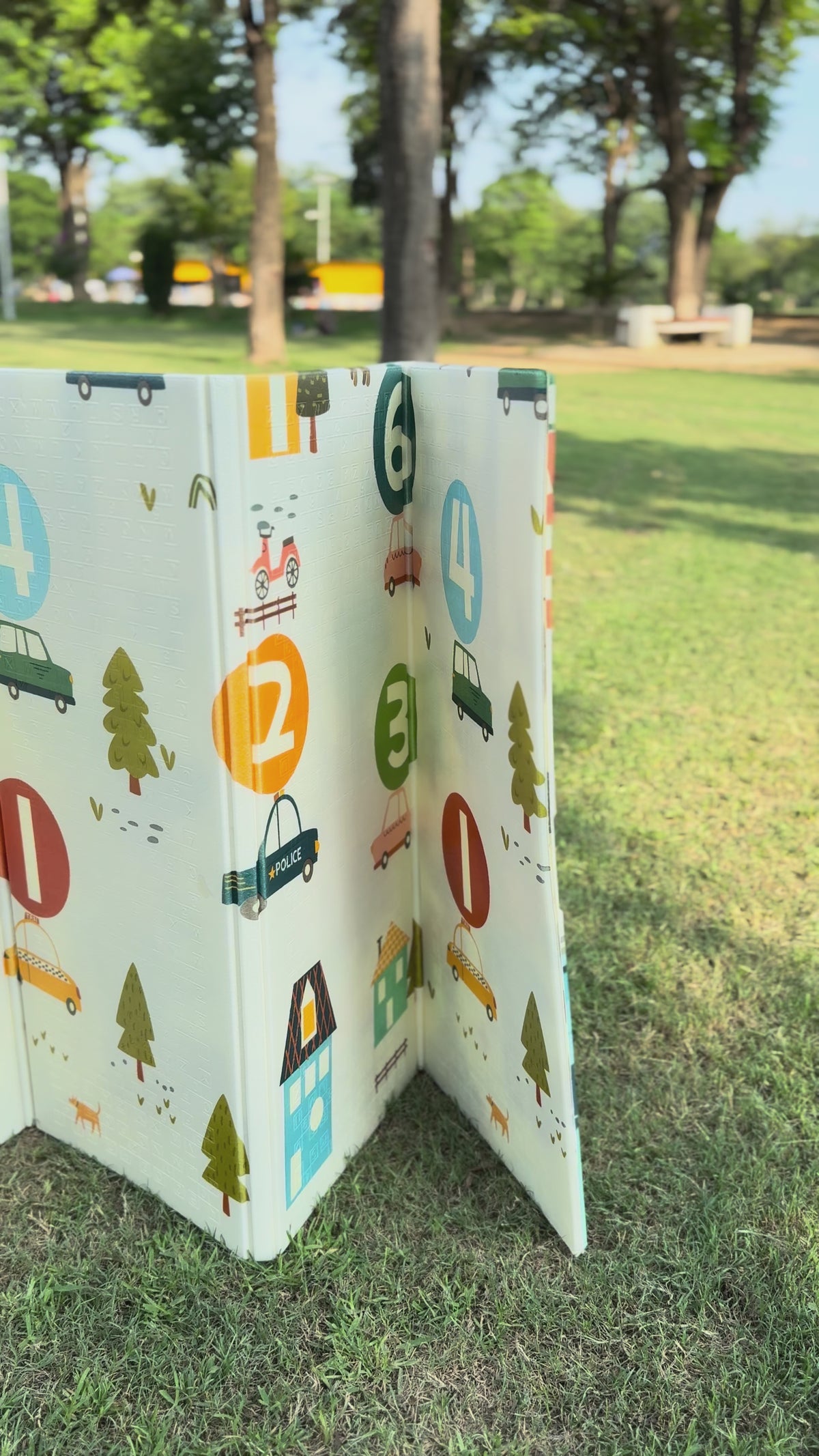 Extra Large Foldable Play Mat (6 x 6.5 ft) | Double-Sided Numbers & Animal House Adventure